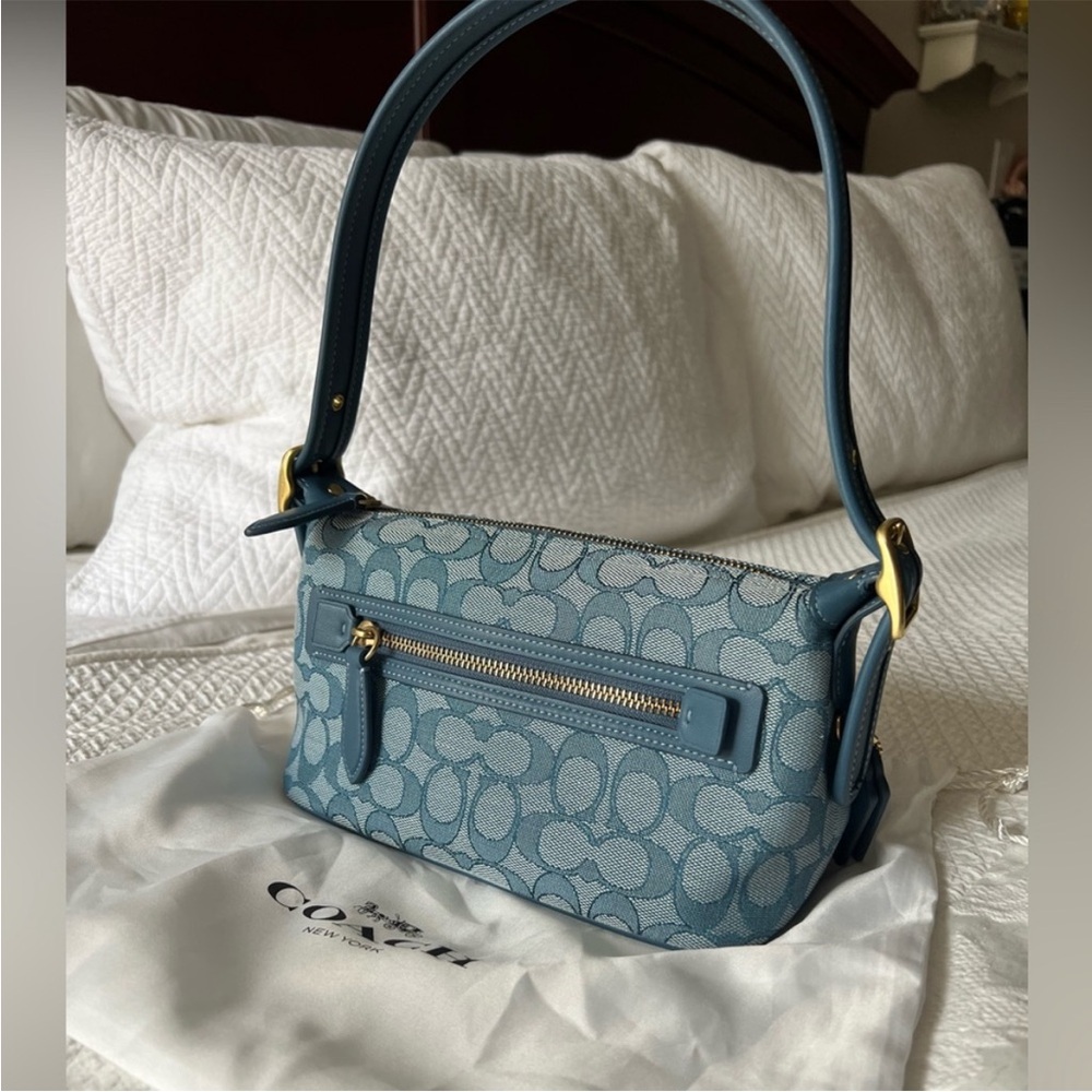 Coach 🩵 Demi Re-Edition 2003 Blue Jacquard Shoulder Bag - Picture 9 of 13
